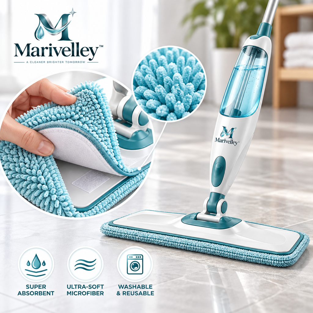 Marivelley™ MistGlide Spray Mop – Refillable Floor Cleaning Mop with Fine-Mist Sprayer & Reusable Microfiber Pad
