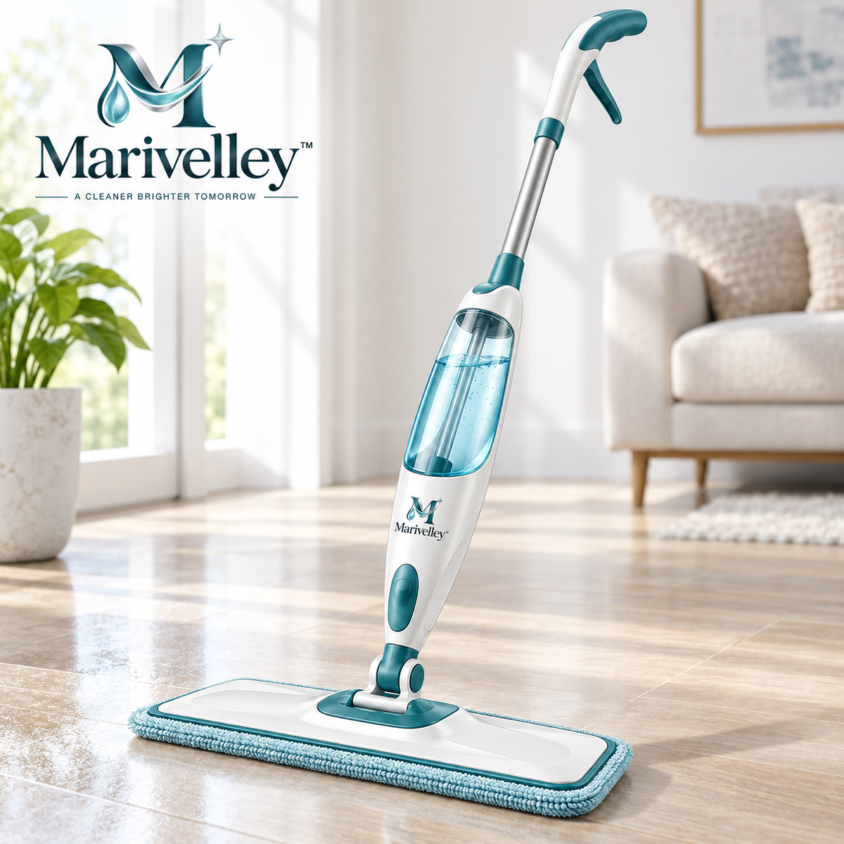 Marivelley™ MistGlide Spray Mop – Refillable Floor Cleaning Mop with Fine-Mist Sprayer & Reusable Microfiber Pad