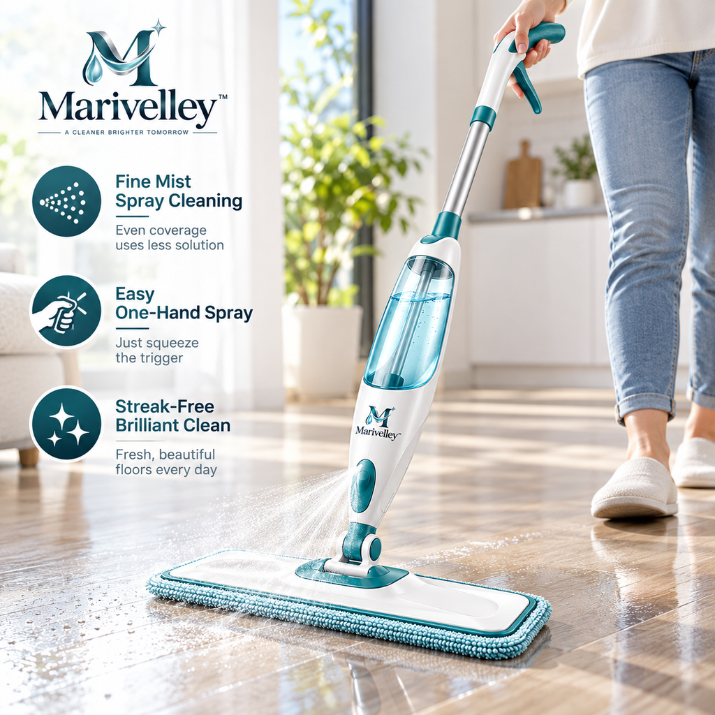 Marivelley™ MistGlide Spray Mop – Refillable Floor Cleaning Mop with Fine-Mist Sprayer & Reusable Microfiber Pad