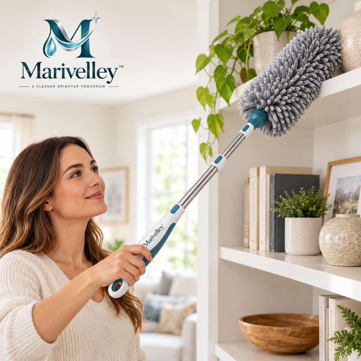 Marivelley™ ReachCloud Extendable Duster – Flexible Long-Reach Microfiber Dusting Wand for Ceilings, Fans, Furniture & Hard-to-Reach Spaces