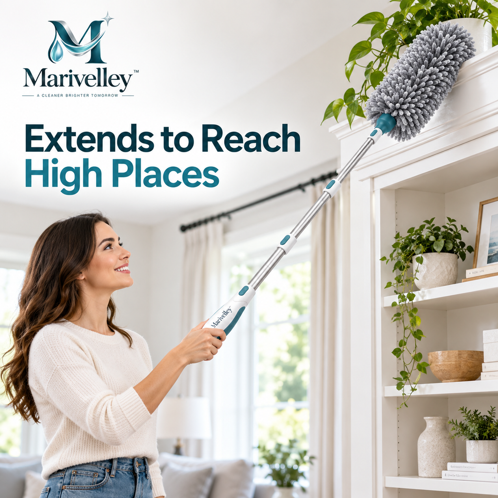 Marivelley™ ReachCloud Extendable Duster – Flexible Long-Reach Microfiber Dusting Wand for Ceilings, Fans, Furniture & Hard-to-Reach Spaces