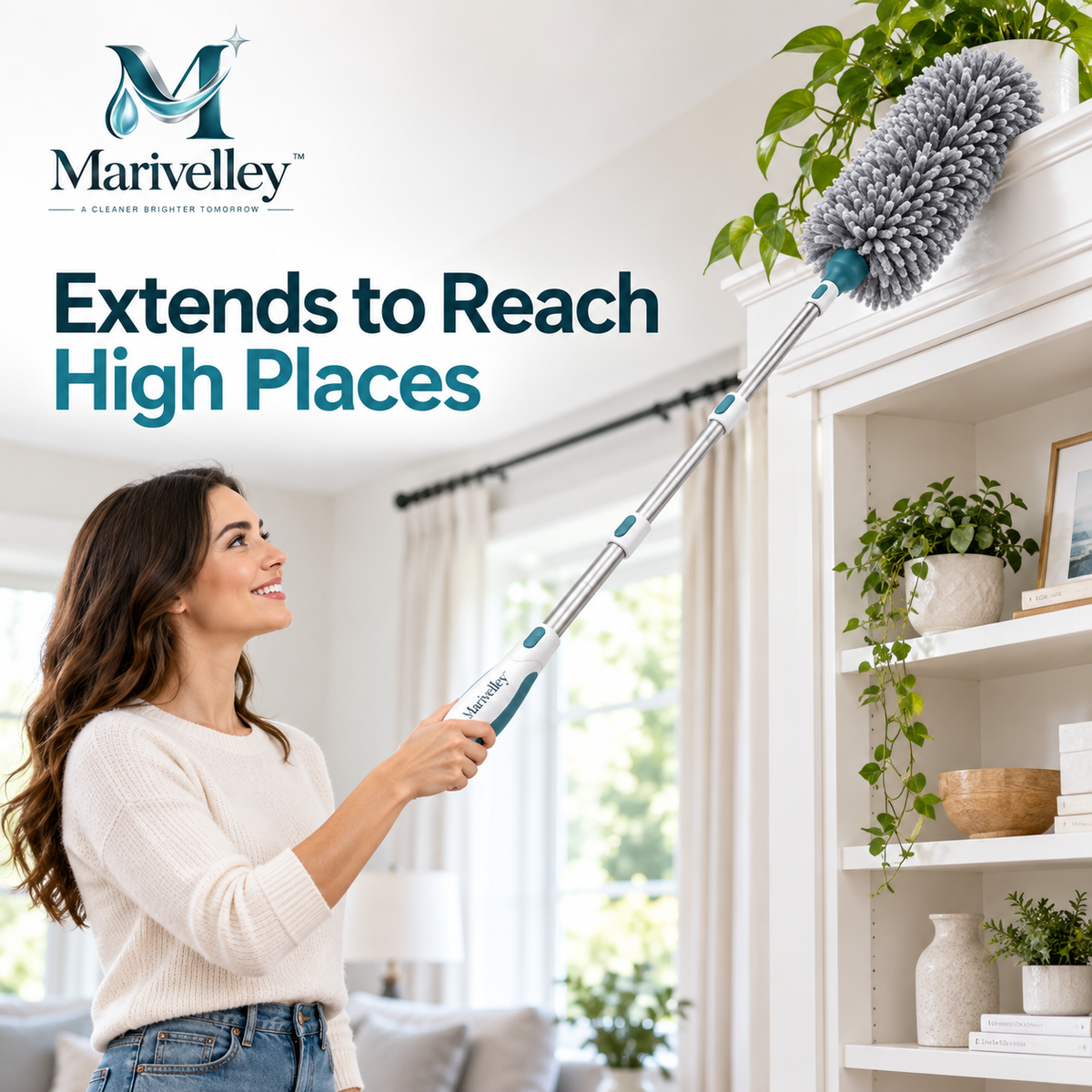 Marivelley™ ReachCloud Extendable Duster – Flexible Long-Reach Microfiber Dusting Wand for Ceilings, Fans, Furniture & Hard-to-Reach Spaces