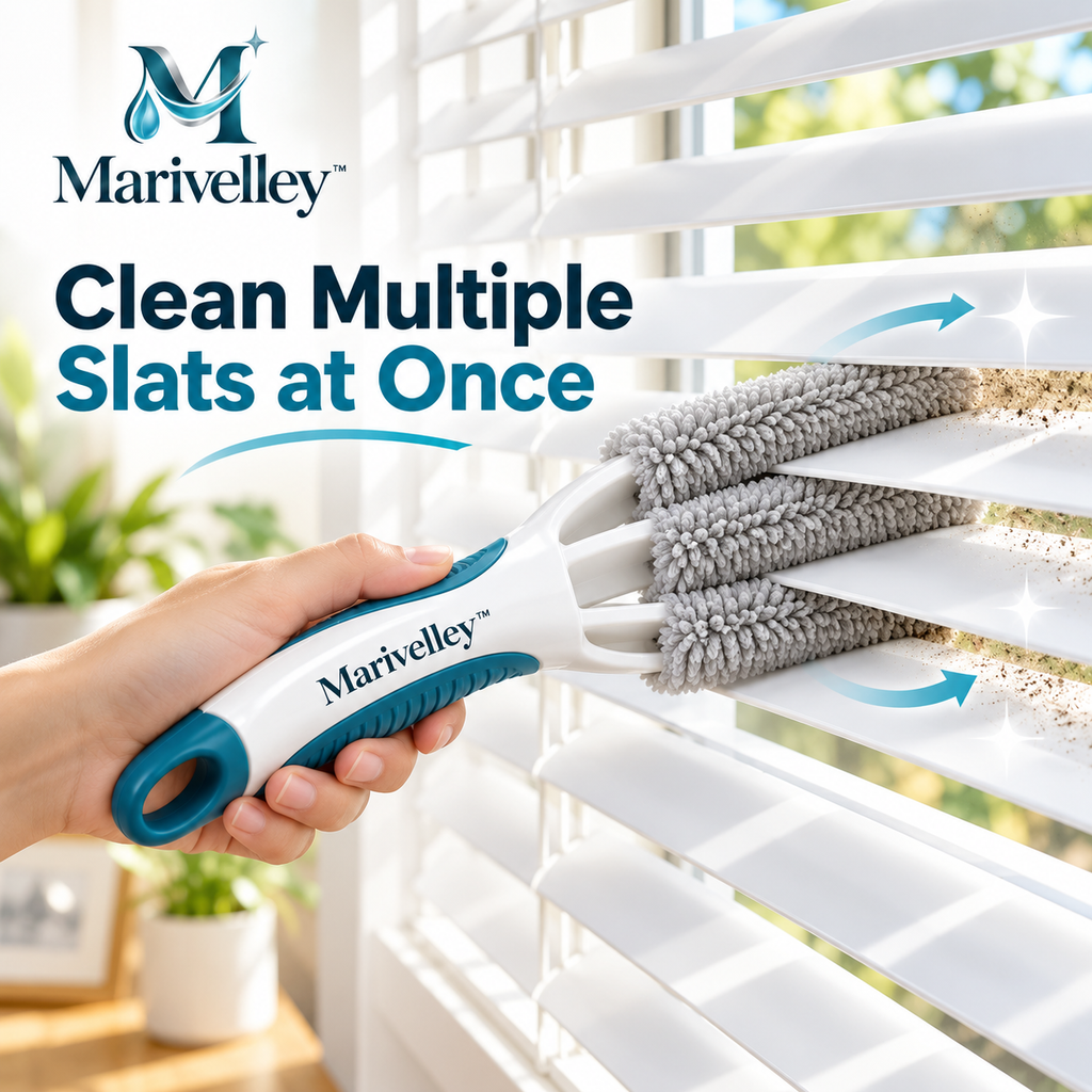 Marivelley™ Dual-Sided Blind Cleaning Brush – Multi-Slat Dusting Tool for Window Blinds, Shutters, Vents & Narrow Household Surfaces