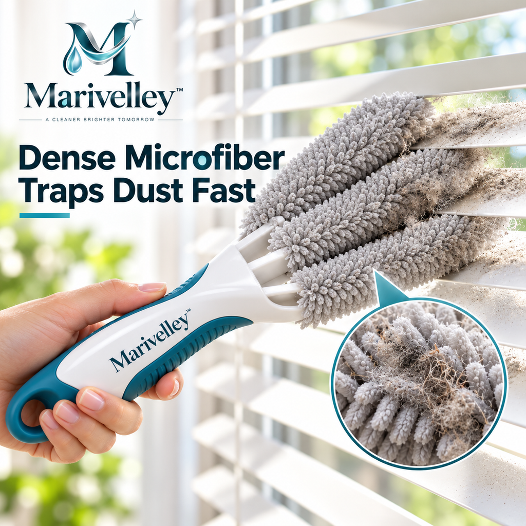 Marivelley™ Dual-Sided Blind Cleaning Brush – Multi-Slat Dusting Tool for Window Blinds, Shutters, Vents & Narrow Household Surfaces