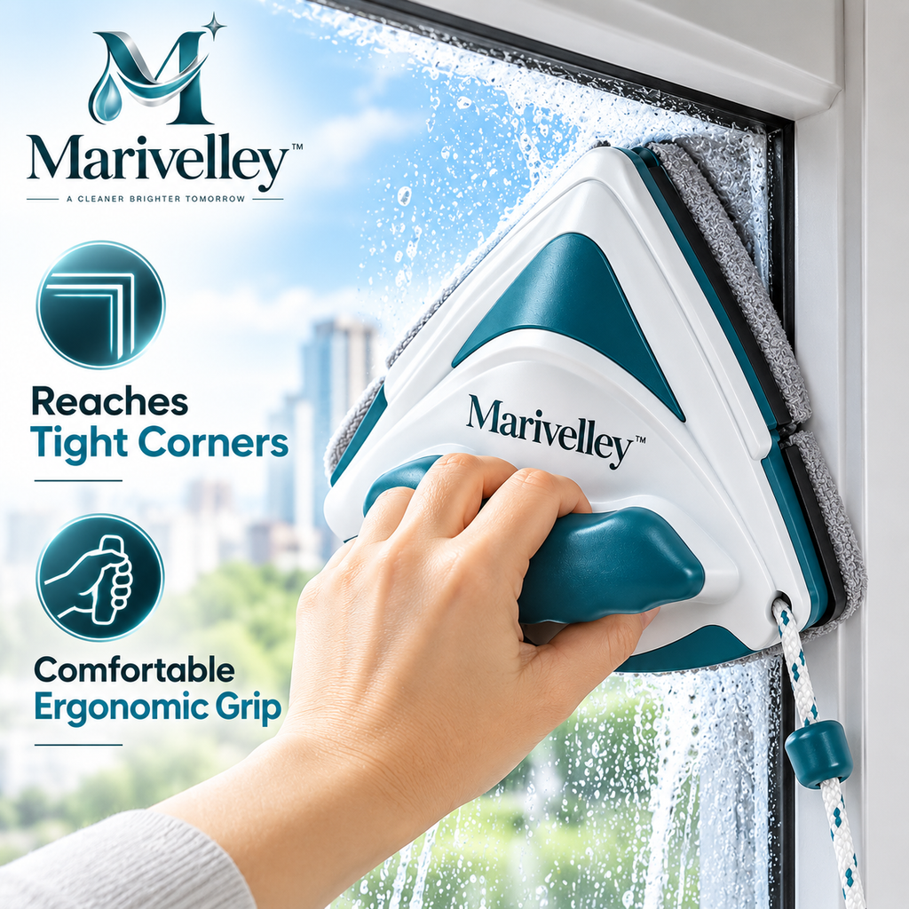 Marivelley™ TwinGlide Double-Sided Window Cleaner – Magnetic Glass Cleaning Tool with Safety Cord for Interior & Exterior Window Care