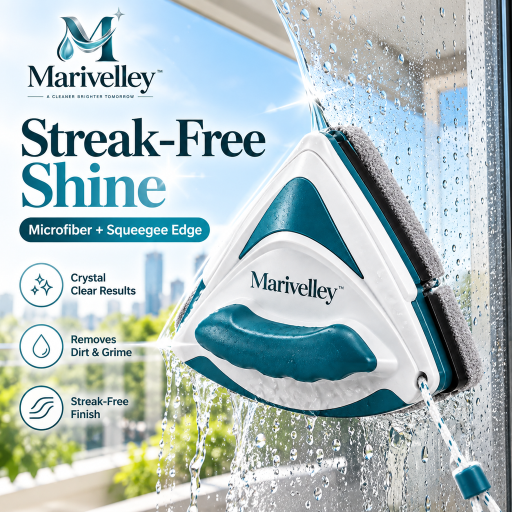 Marivelley™ TwinGlide Double-Sided Window Cleaner – Magnetic Glass Cleaning Tool with Safety Cord for Interior & Exterior Window Care