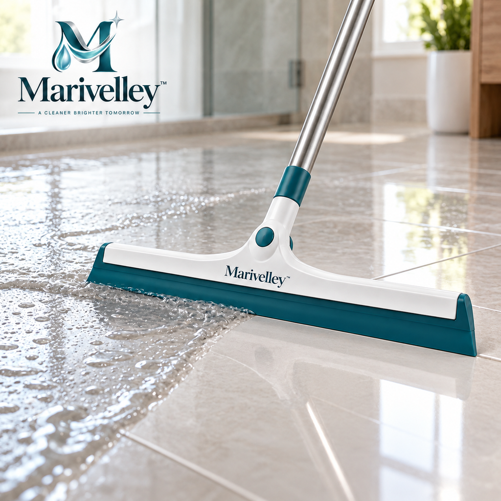 Marivelley™ PushDry Floor Squeegee – Wide-Blade Water Sweeper for Bathrooms, Garages, Patios & Hard Floors