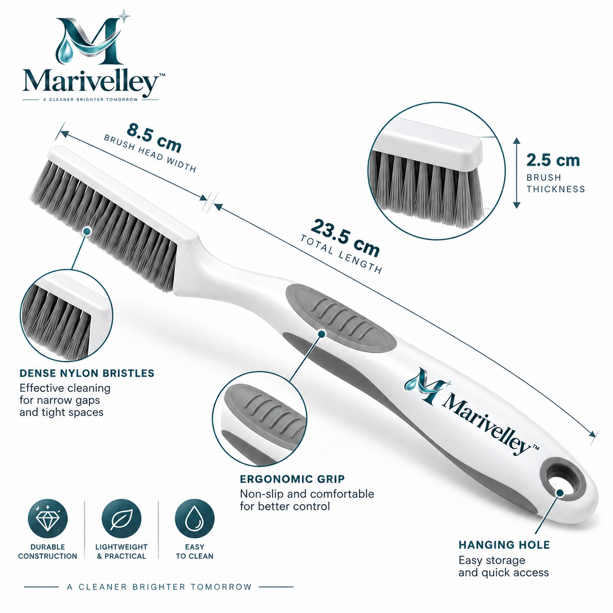 Marivelley™ EdgeReach Crevice Cleaning Brush – Ultra-Slim Detail Scrubber for Grout, Window Tracks, Sinks & Hard-to-Reach Gaps