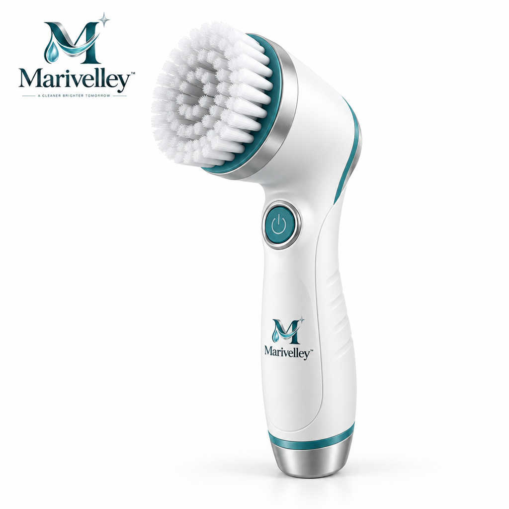 Marivelley™ Cordless Electric Spin Cleaning Brush – Rechargeable Multi-Head Scrubber with Extendable Handle for Bathroom, Kitchen & Home Cleaning