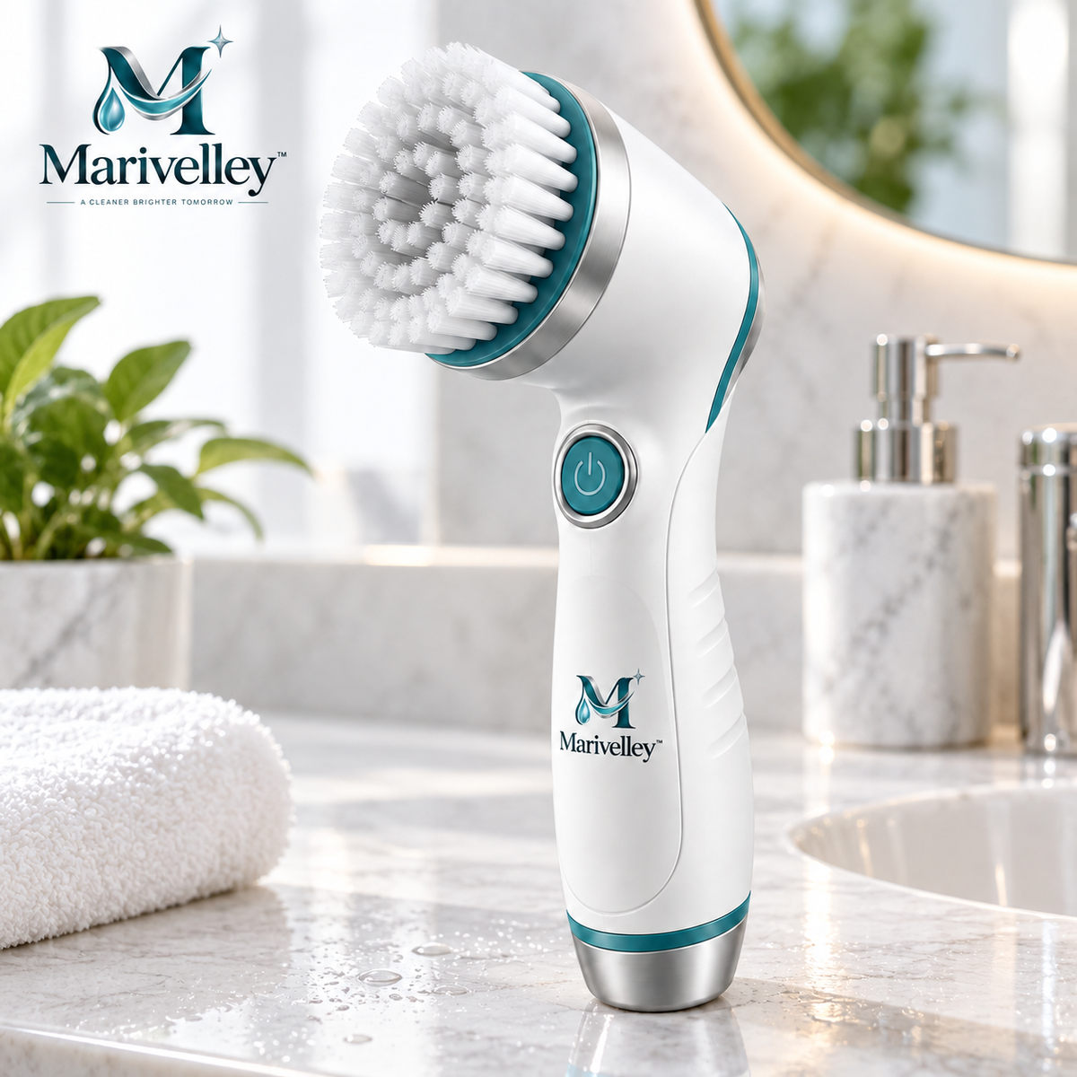 Marivelley™ Cordless Electric Spin Cleaning Brush – Rechargeable Multi-Head Scrubber with Extendable Handle for Bathroom, Kitchen & Home Cleaning