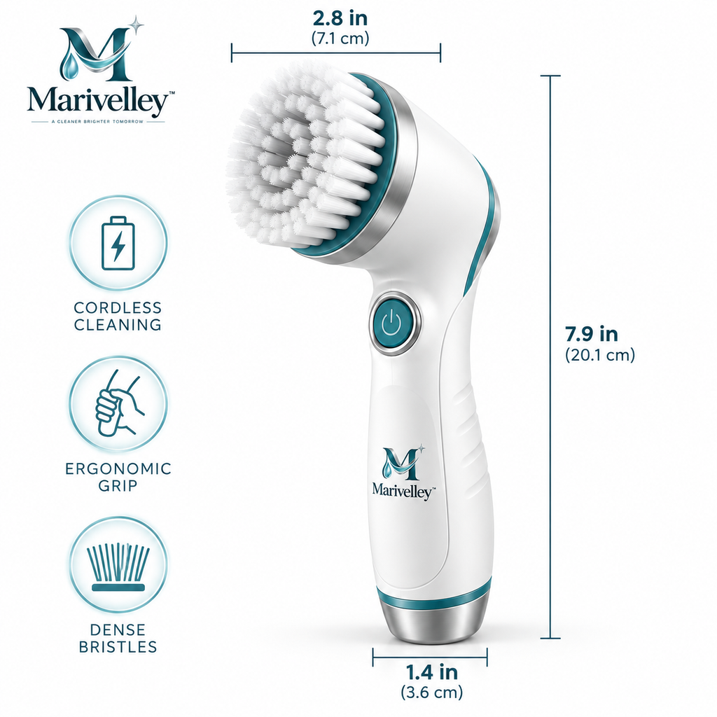 Marivelley™ Cordless Electric Spin Cleaning Brush – Rechargeable Multi-Head Scrubber with Extendable Handle for Bathroom, Kitchen & Home Cleaning