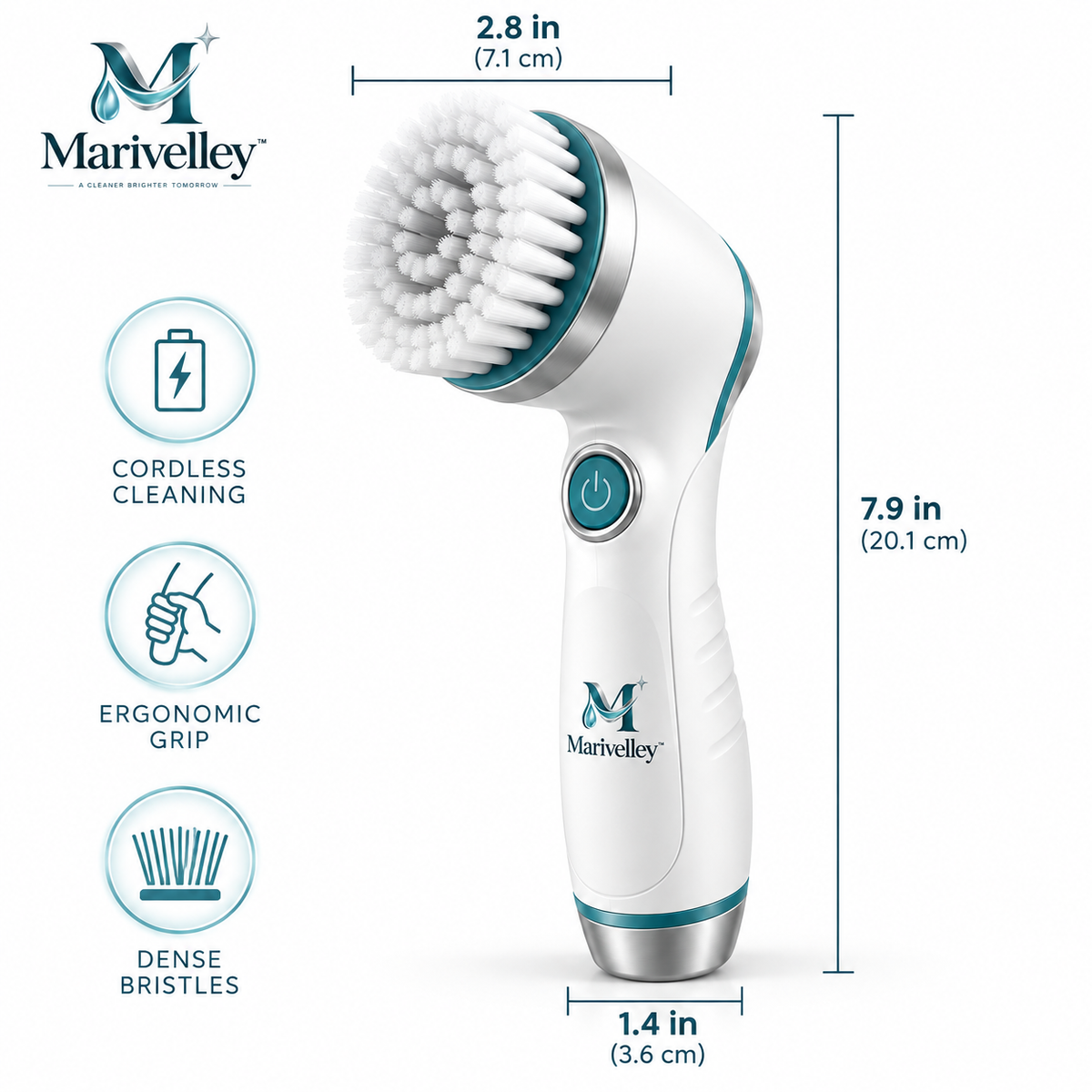 Marivelley™ Cordless Electric Spin Cleaning Brush – Rechargeable Multi-Head Scrubber with Extendable Handle for Bathroom, Kitchen & Home Cleaning