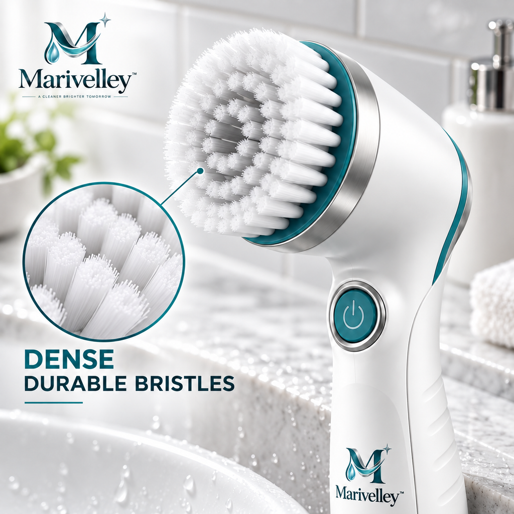 Marivelley™ Cordless Electric Spin Cleaning Brush – Rechargeable Multi-Head Scrubber with Extendable Handle for Bathroom, Kitchen & Home Cleaning