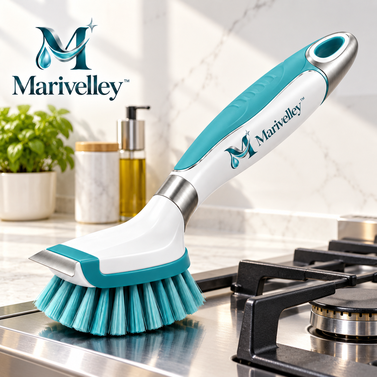 Marivelley™ HeatZone Stovetop Cleaning Brush – Heavy-Duty Kitchen Scrubber for Cooktops, Burners, Grates & Grease-Prone Surfaces