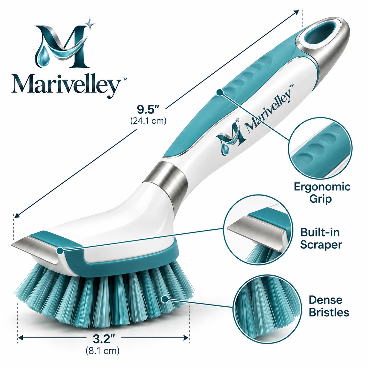 Marivelley™ HeatZone Stovetop Cleaning Brush – Heavy-Duty Kitchen Scrubber for Cooktops, Burners, Grates & Grease-Prone Surfaces