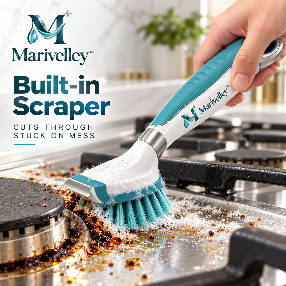 Marivelley™ HeatZone Stovetop Cleaning Brush – Heavy-Duty Kitchen Scrubber for Cooktops, Burners, Grates & Grease-Prone Surfaces