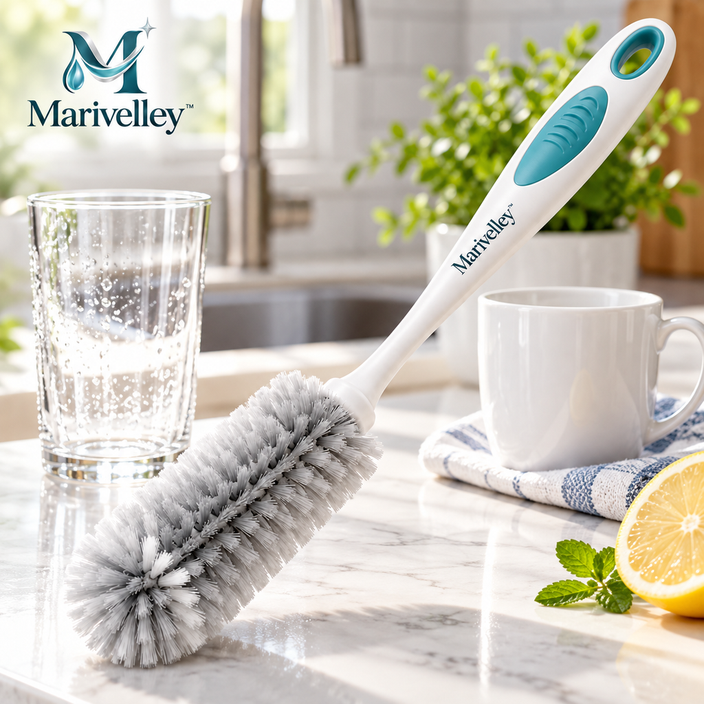 Marivelley™ ClearCup Cleaning Brush – Long-Reach Bottle & Glass Scrubber for Tumblers, Mugs, Bottles & Narrow Drinkware