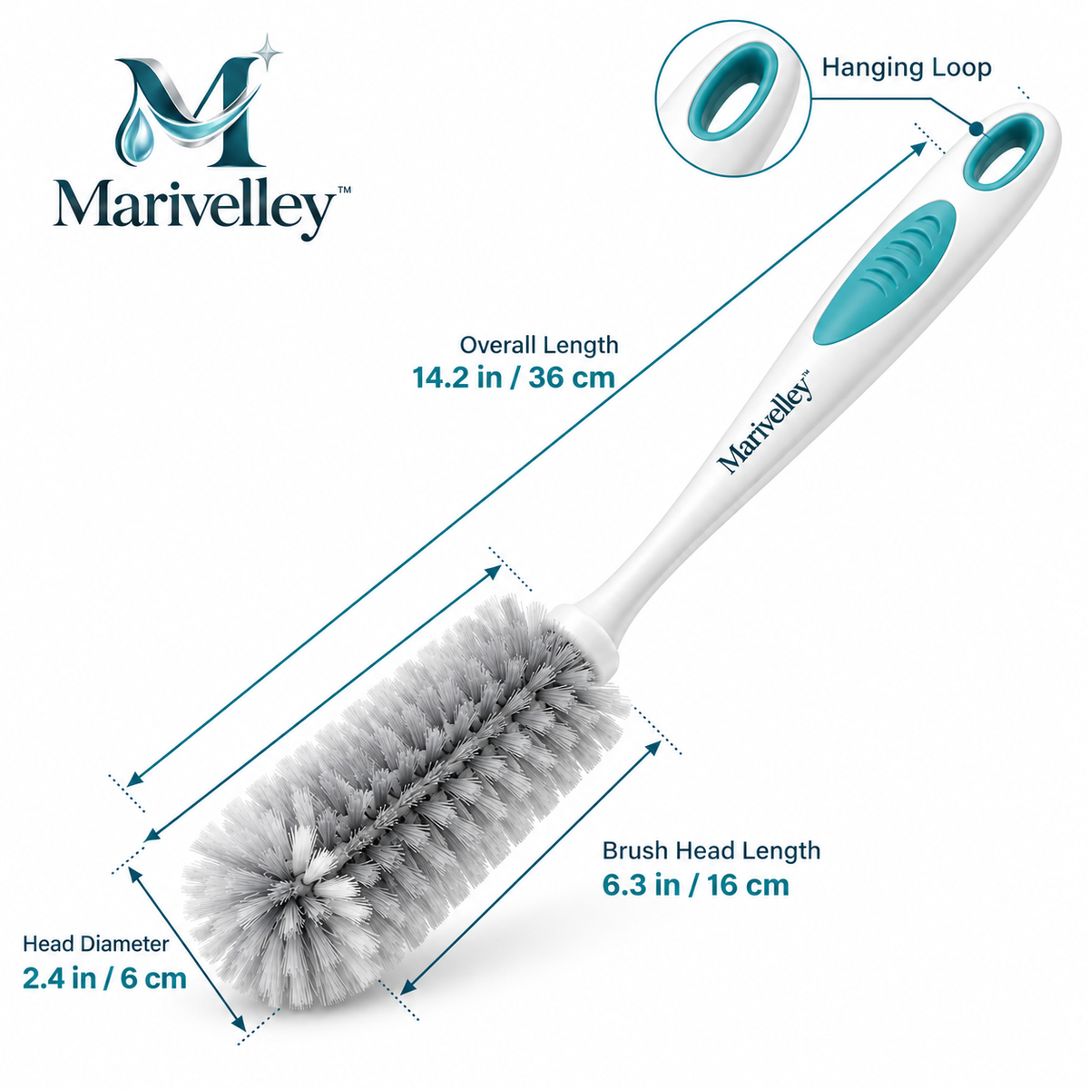 Marivelley™ ClearCup Cleaning Brush – Long-Reach Bottle & Glass Scrubber for Tumblers, Mugs, Bottles & Narrow Drinkware