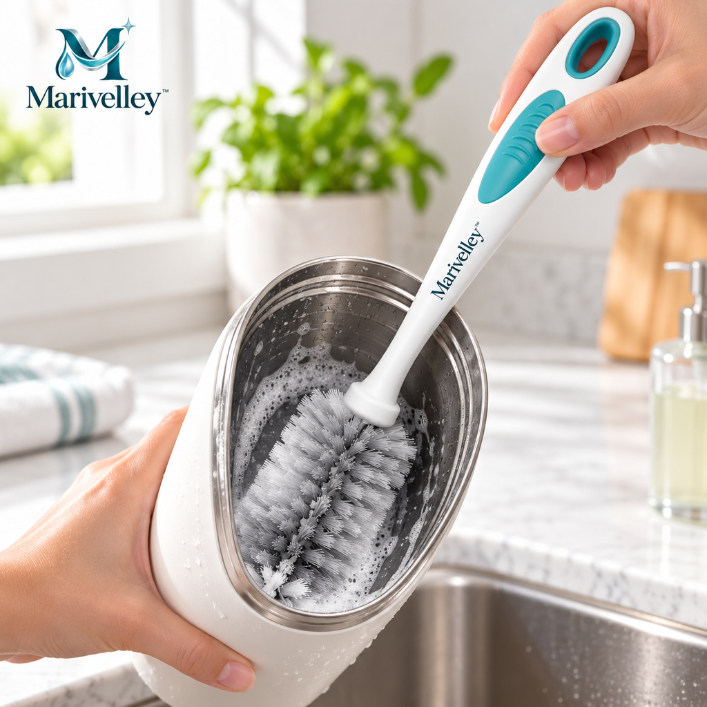 Marivelley™ ClearCup Cleaning Brush – Long-Reach Bottle & Glass Scrubber for Tumblers, Mugs, Bottles & Narrow Drinkware