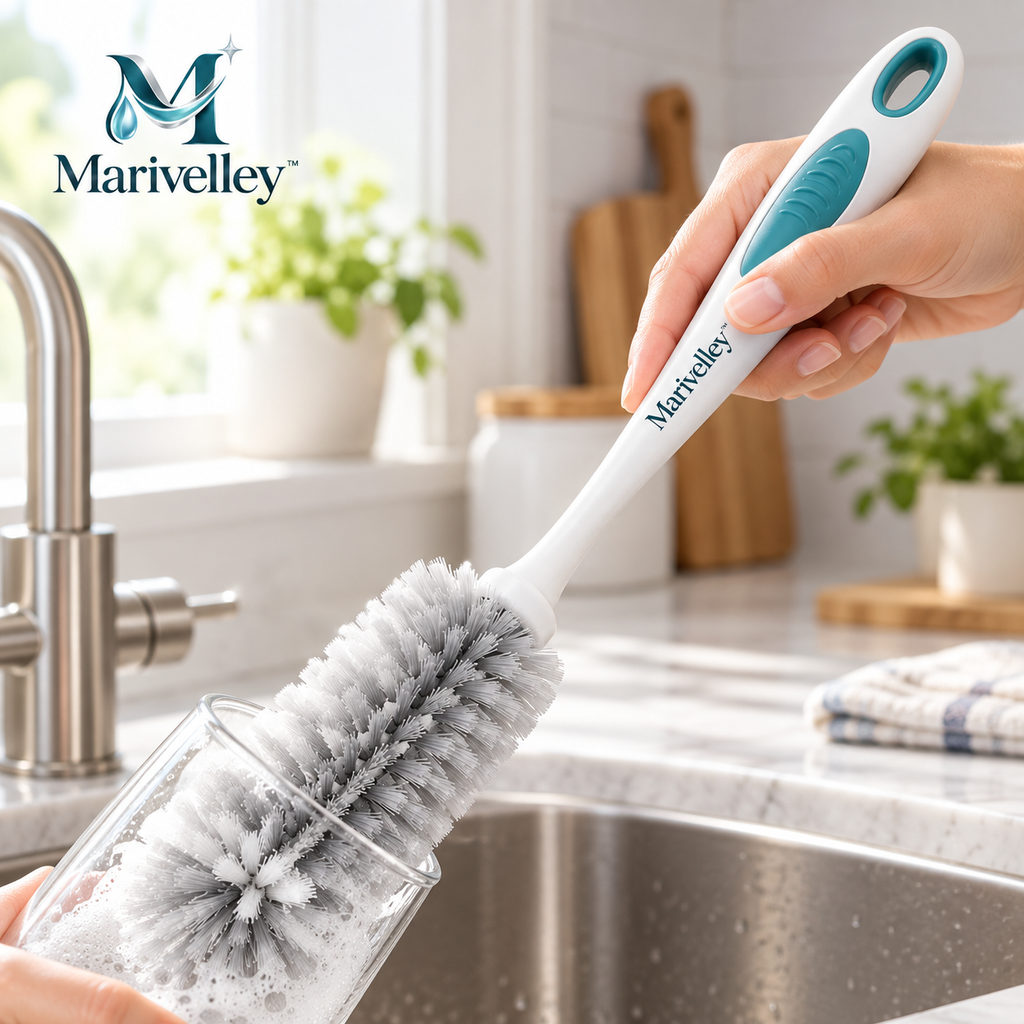 Marivelley™ ClearCup Cleaning Brush – Long-Reach Bottle & Glass Scrubber for Tumblers, Mugs, Bottles & Narrow Drinkware