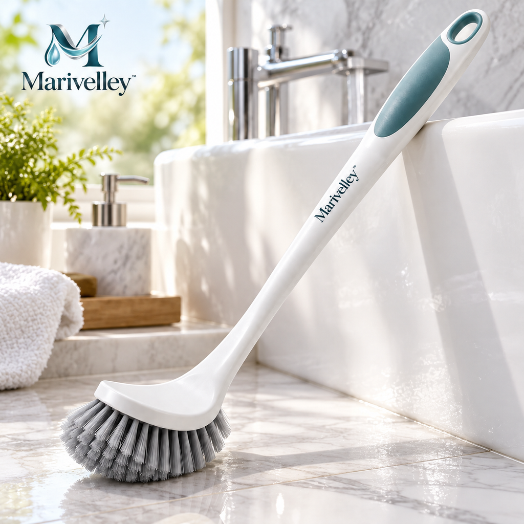 Marivelley™ ReachEase Long-Handle Bathroom Scrub Brush – Extendable Floor & Shower Cleaning Brush for Tile, Tub, Grout & Hard-to-Reach Areas