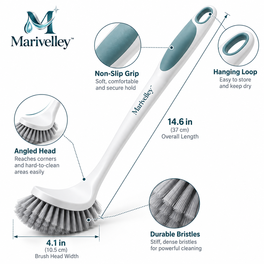 Marivelley™ ReachEase Long-Handle Bathroom Scrub Brush – Extendable Floor & Shower Cleaning Brush for Tile, Tub, Grout & Hard-to-Reach Areas