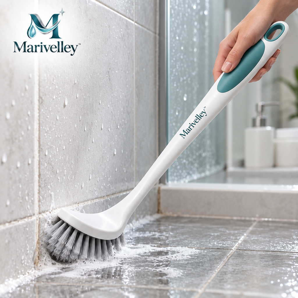 Marivelley™ ReachEase Long-Handle Bathroom Scrub Brush – Extendable Floor & Shower Cleaning Brush for Tile, Tub, Grout & Hard-to-Reach Areas
