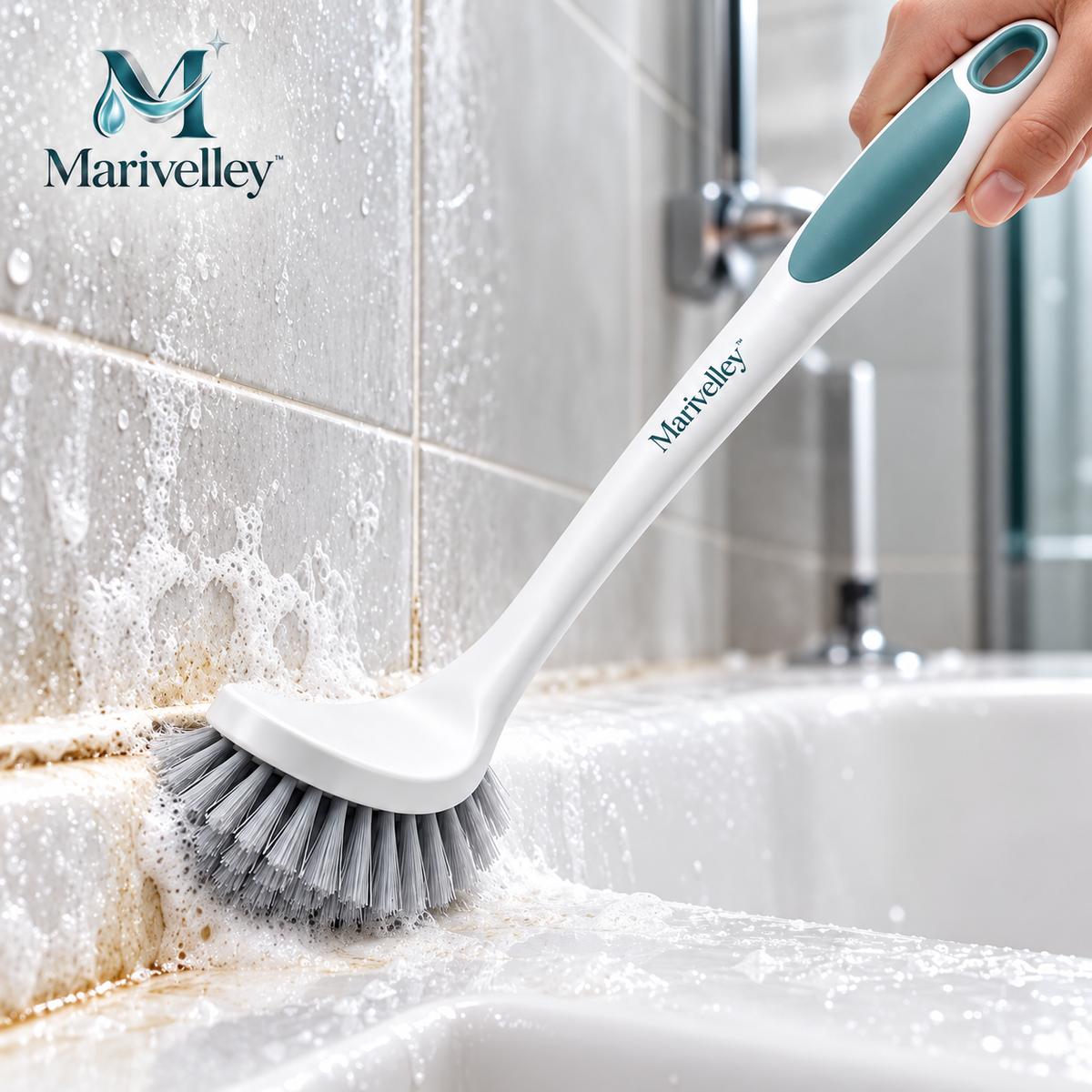 Marivelley™ ReachEase Long-Handle Bathroom Scrub Brush – Extendable Floor & Shower Cleaning Brush for Tile, Tub, Grout & Hard-to-Reach Areas