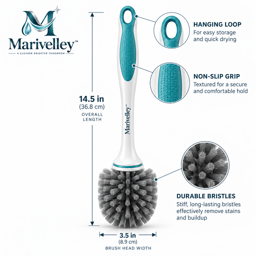 Marivelley™ DeepReach Toilet Cleaning Brush – Under-Rim Bowl Scrubber with Quick-Dry Holder for Everyday Bathroom Cleaning