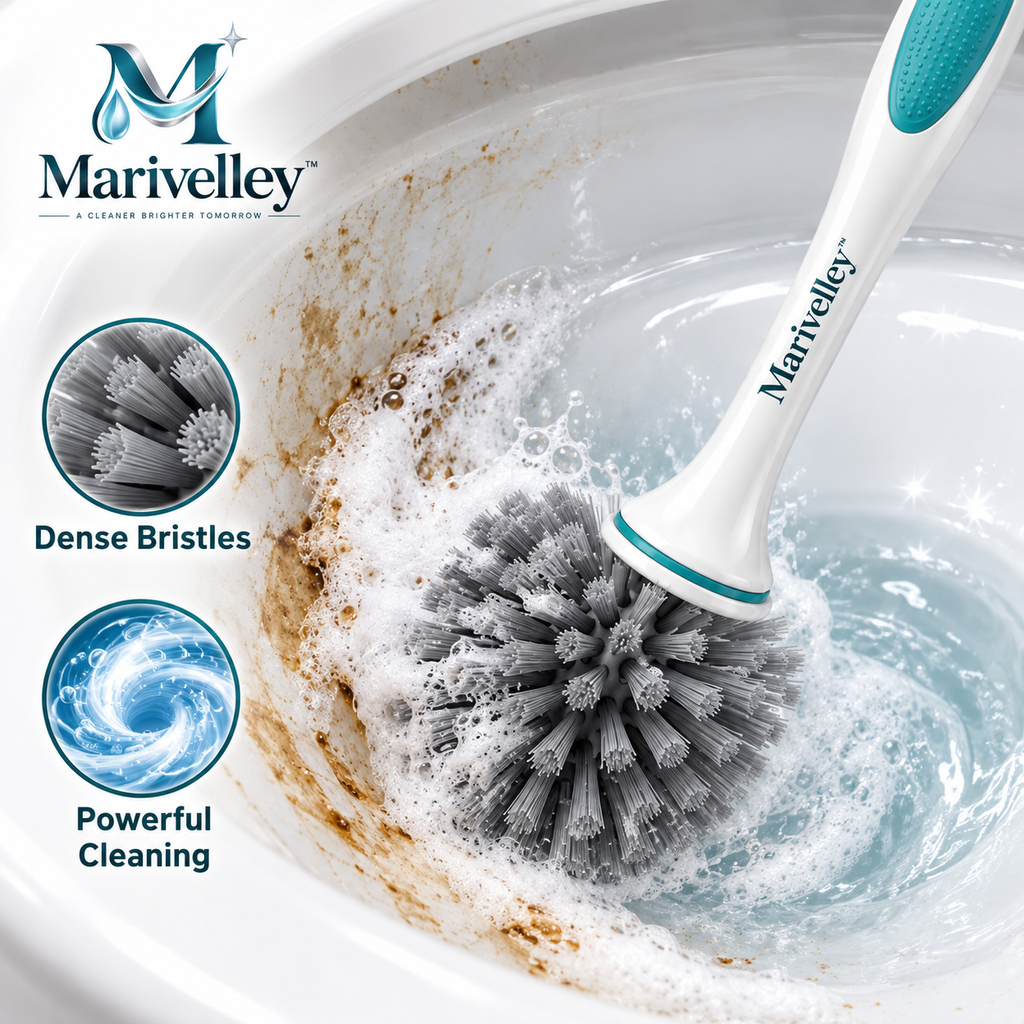 Marivelley™ DeepReach Toilet Cleaning Brush – Under-Rim Bowl Scrubber with Quick-Dry Holder for Everyday Bathroom Cleaning