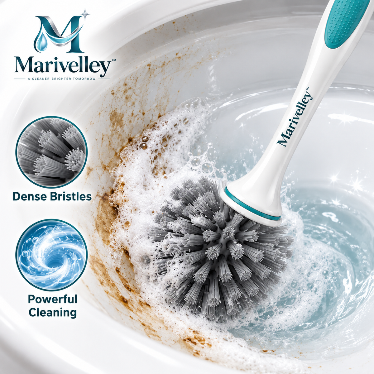 Marivelley™ DeepReach Toilet Cleaning Brush – Under-Rim Bowl Scrubber with Quick-Dry Holder for Everyday Bathroom Cleaning